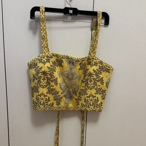 Alice and Olivia Yellow and Black Patterned Women's Top